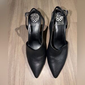 Vince Camuto Black Leather Pointed Slingback Heels